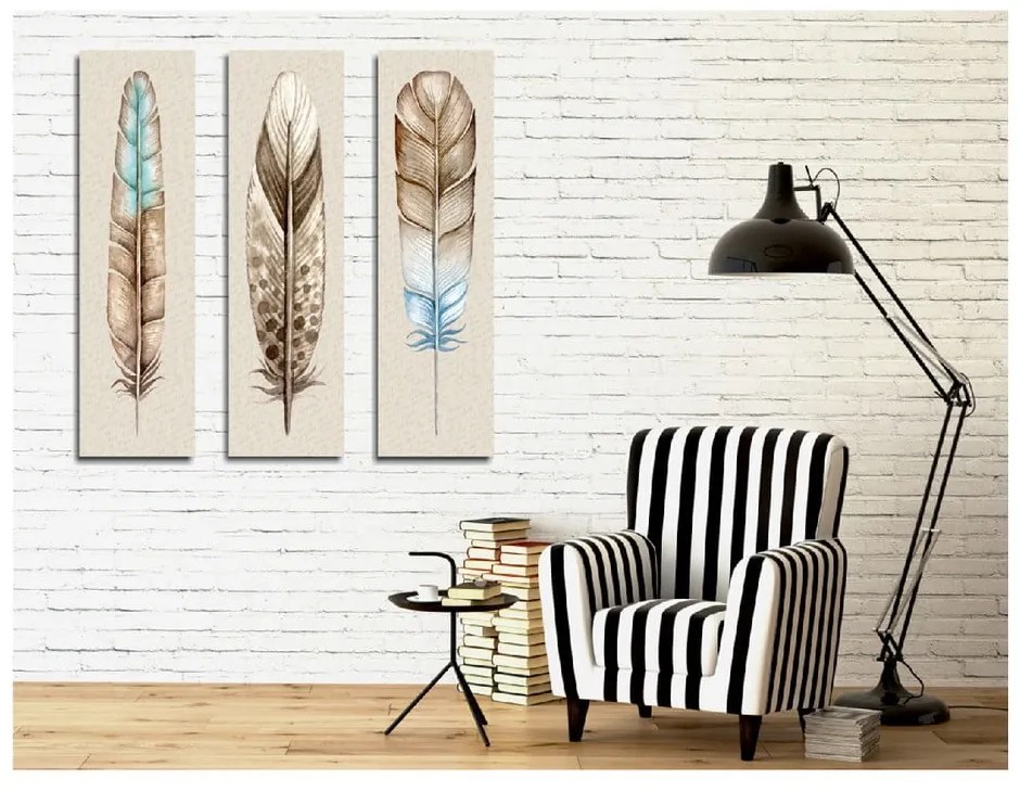 3-dielny obraz na plátne Feathers