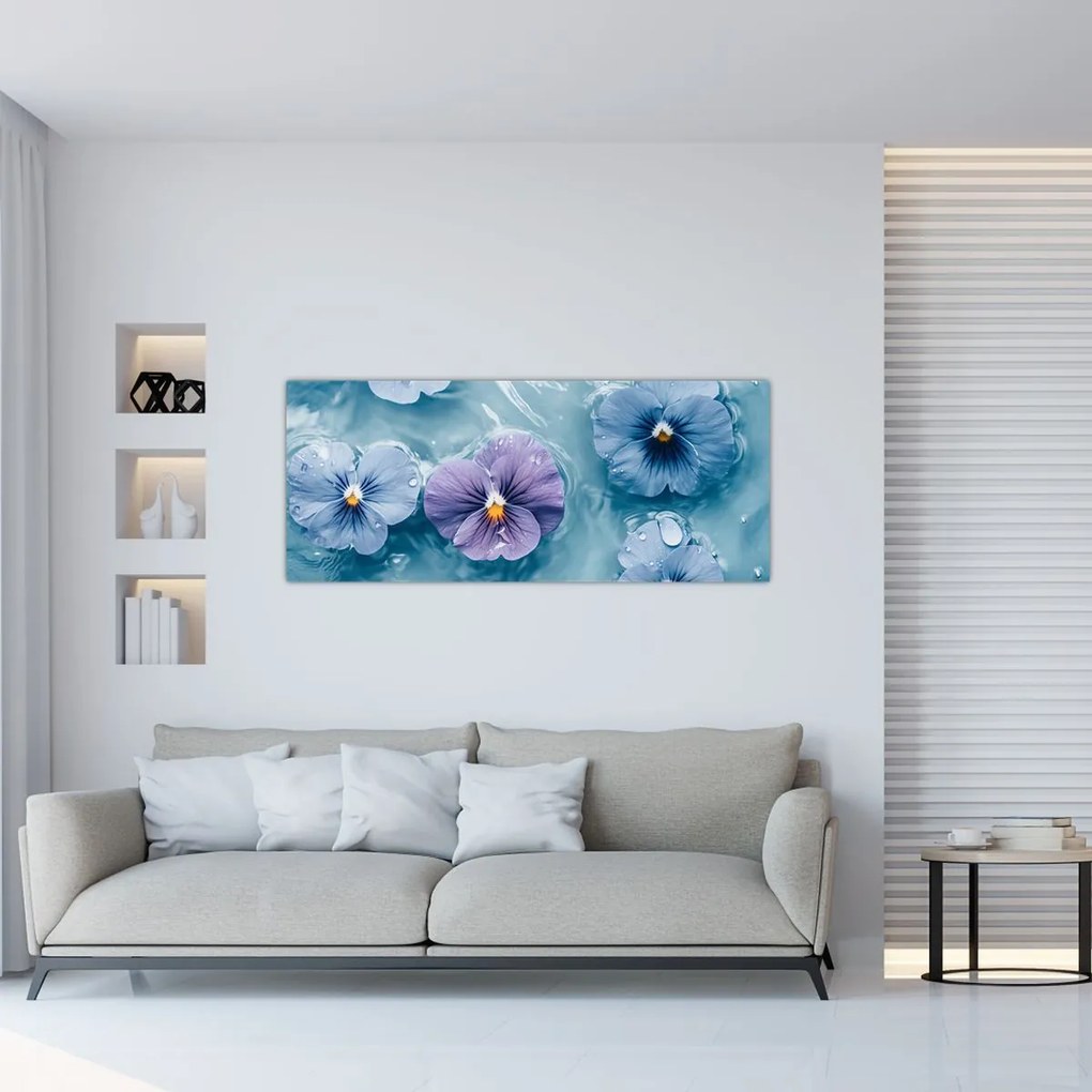 Obraz - Fialky vo vode (120x50 cm)