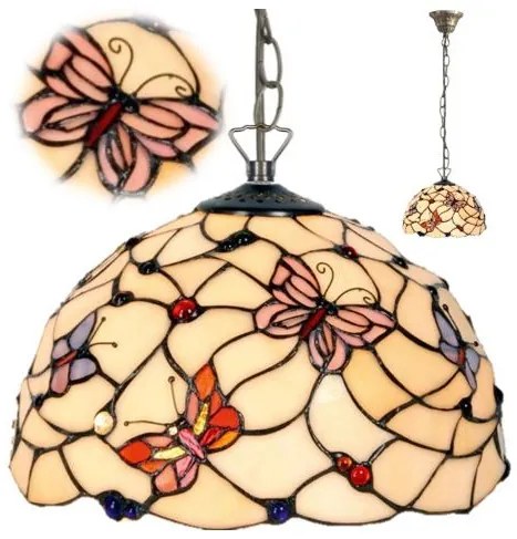 Závesná lampa Tiffany vitrážový luster MOTÝLE Ø30