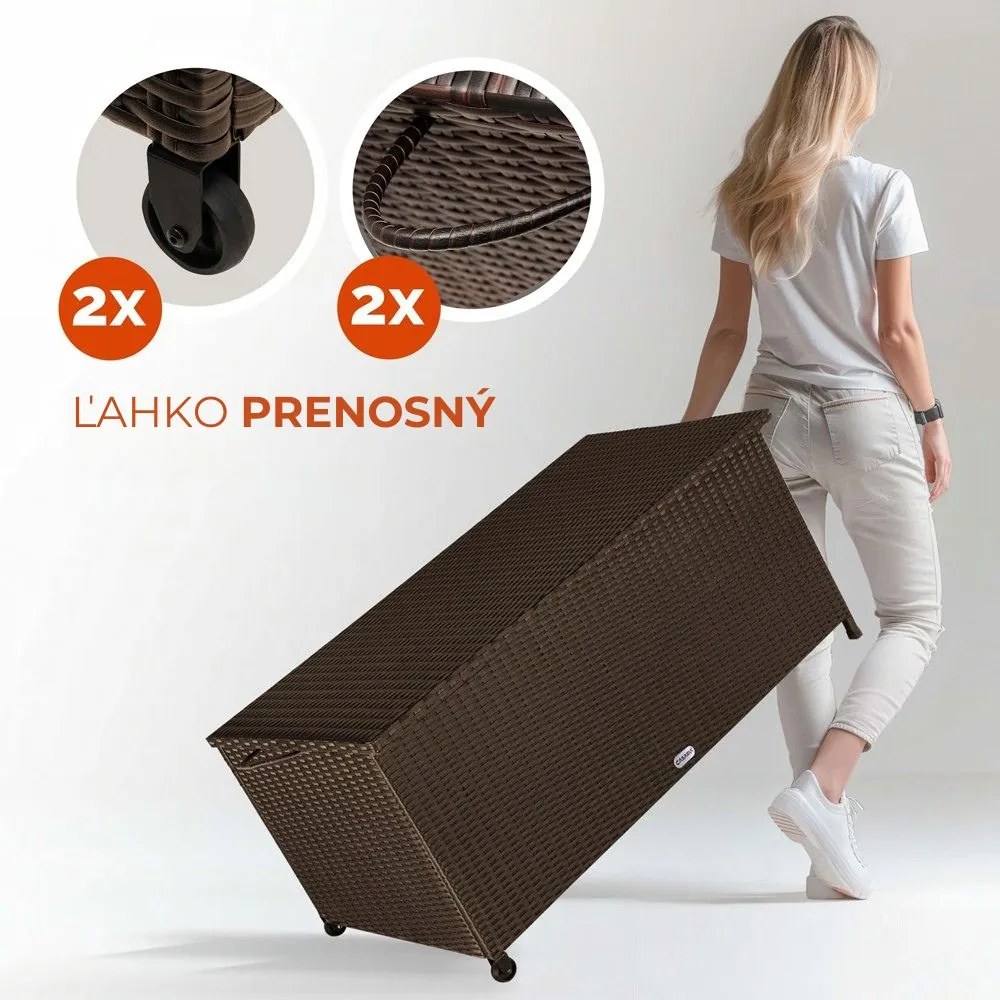 Polyratanový úložný box RICCO, 270L, 117x53x60cm, tmavá hnedá Casaria