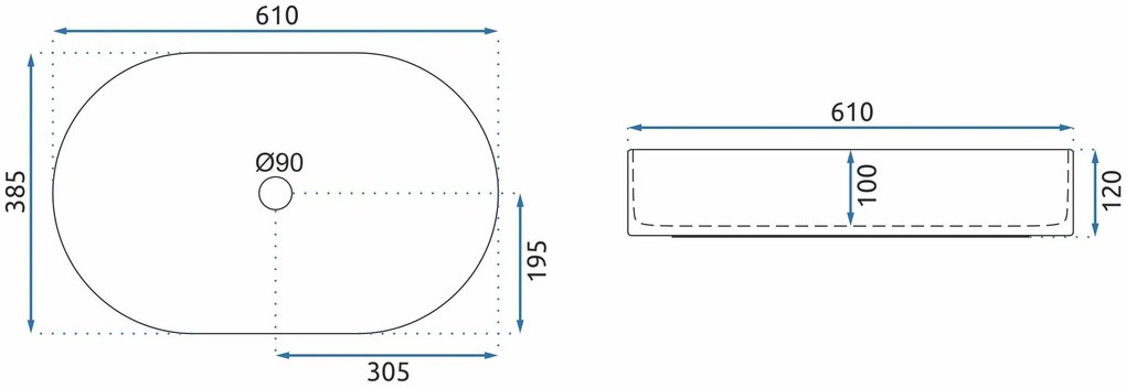 Rea Nadia, umývadlo na dosku 610x385x120 mm, biela matná, REA-U9657