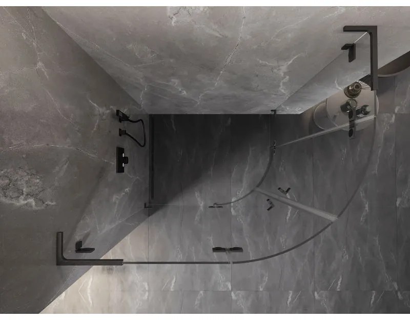 Mexen Lunar, L polkruhový sprchový kút naklápací doľava 100 x 90 cm, 8mm číre sklo, profil grafit brúsený, 833L-100L-090P-66-00