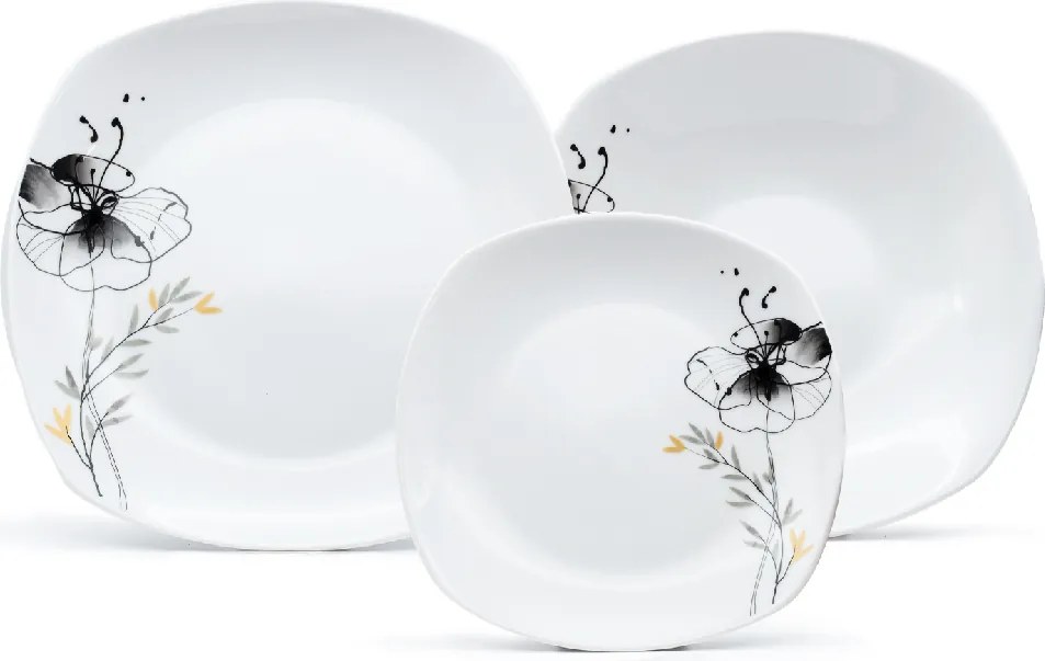 ARÔME HOME ELEMENTS Porcelánová súprava tanierov, 18 kusov, Čierny mak