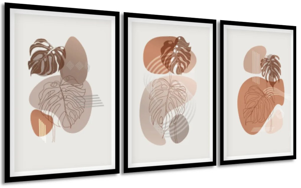 Gario Sada plagátov Jesenná monstera - 3 dielna Farba rámu: Bez rámu, Rozmery: 135 x 63 cm