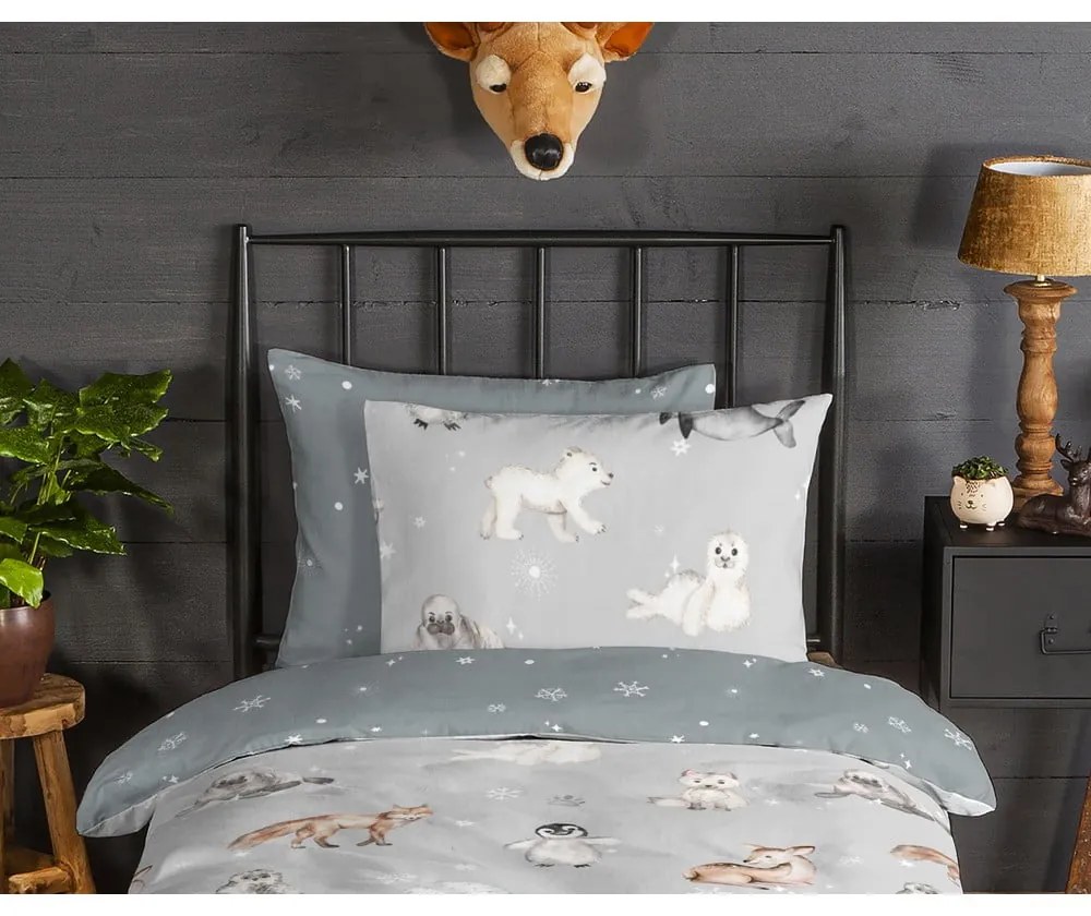 Sivé flanelové detské obliečky na jednolôžko 140x200 cm Cira – Good Morning