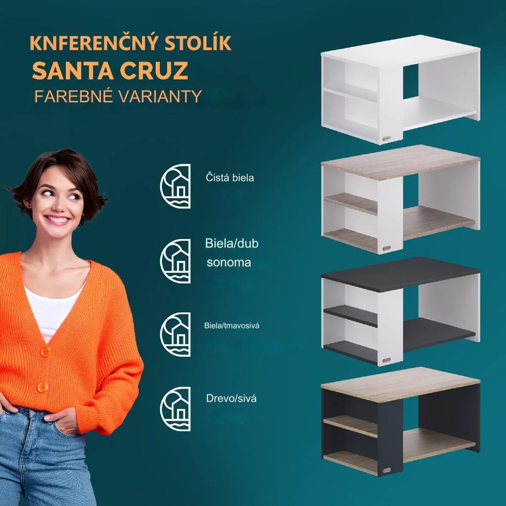 InternetovaZahrada Konferenčný stolík Santa Cruz 90x59x47cm - biely/antracit