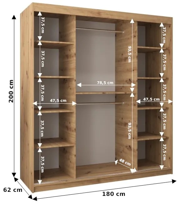 Šatníková skriňa 180 cm Verika 4 180 (biela + dub sonoma). Vlastná spoľahlivá doprava až k Vám domov. 1064292