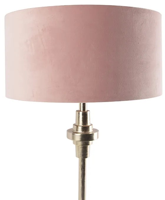 Art Deco stolná lampa zlatý zamatový tienidlo ružový 50 cm - Diverso