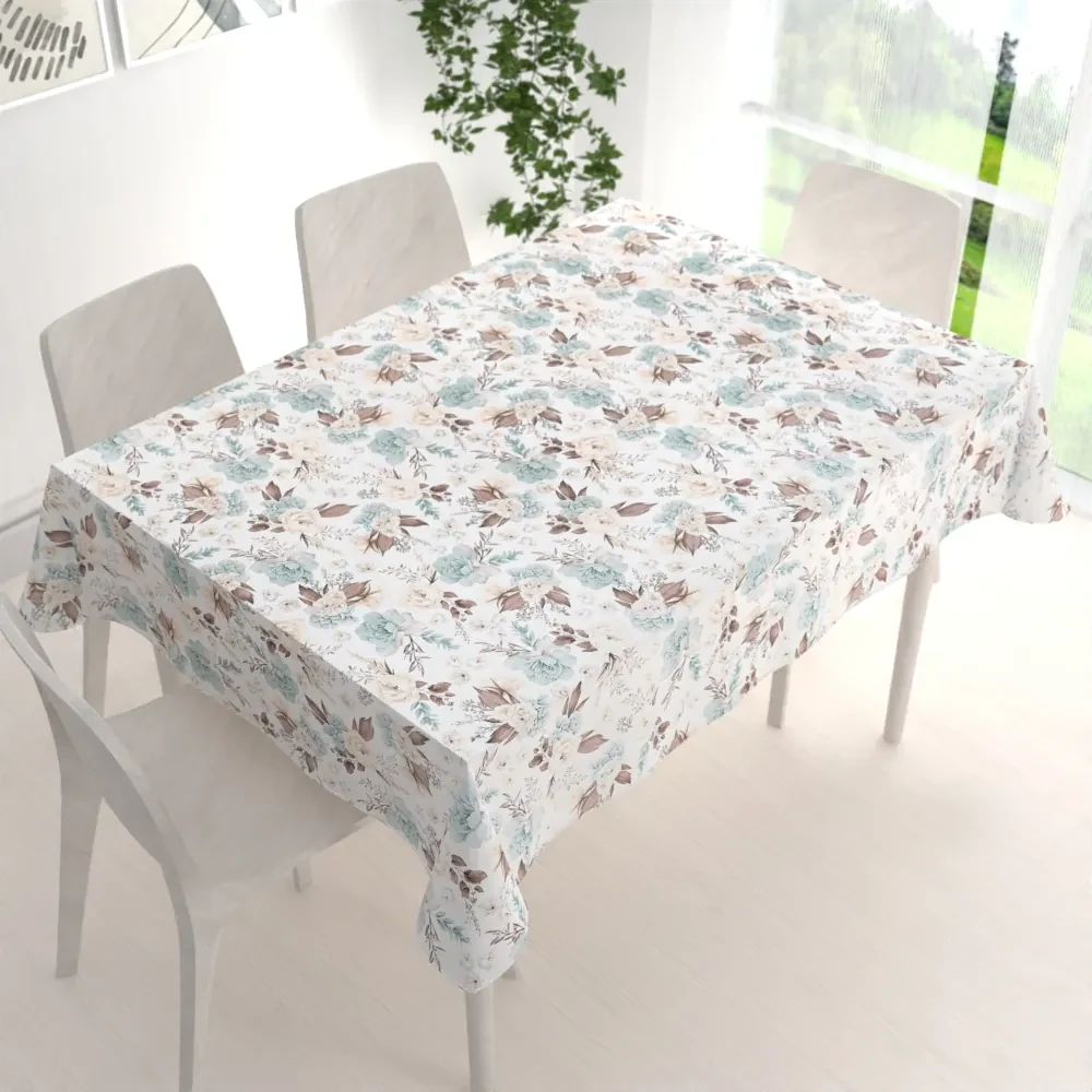 Biante Bavlnený obdĺžnikový obrus Sandra SA-451 Žlto-hnedo-mintové ruže na bielom 60x100 cm