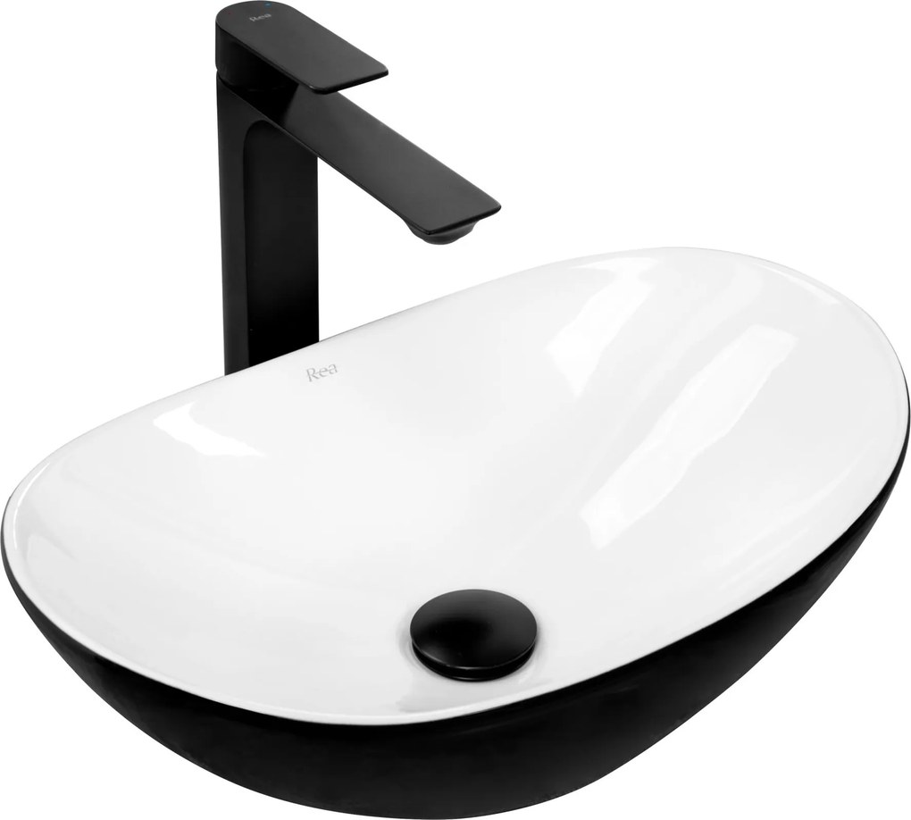 Keramické umývadlo na dosku REA ROYAL MINI BLACK WHITE 48x30,5 cm bielo/čierne