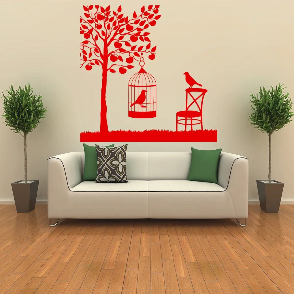 Veselá Stena Samolepka Vtáčik v klietke Farba: hnedá, Veľkosť: 80 x 80 cm
