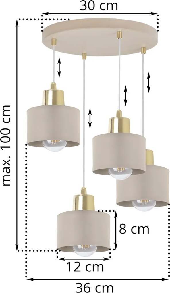 Závesné svietidlo Panta, 4x béžové kovové tienidlo, g, o