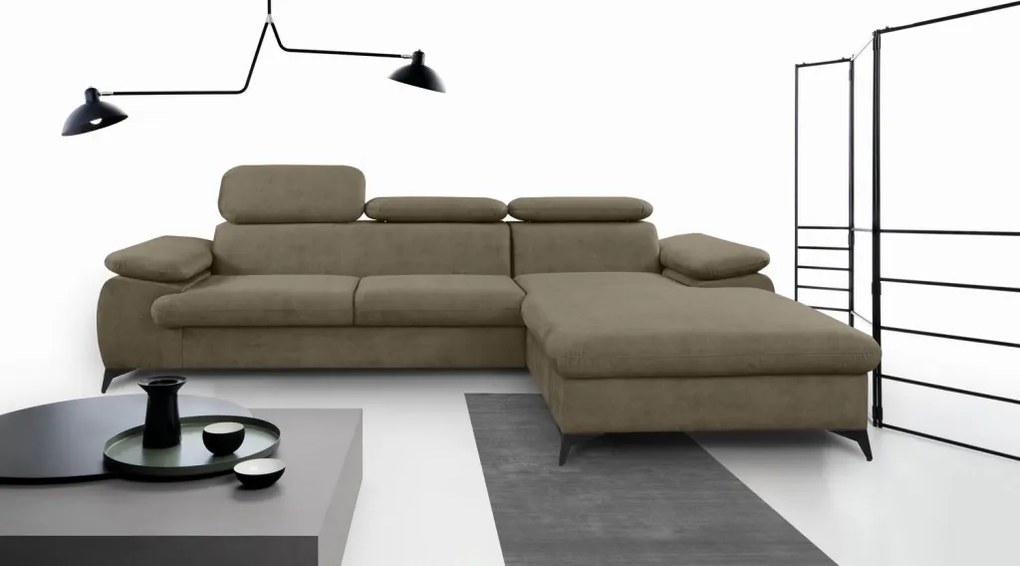 Rohová sedacia súprava Scala, hnedá látka, pravý roh