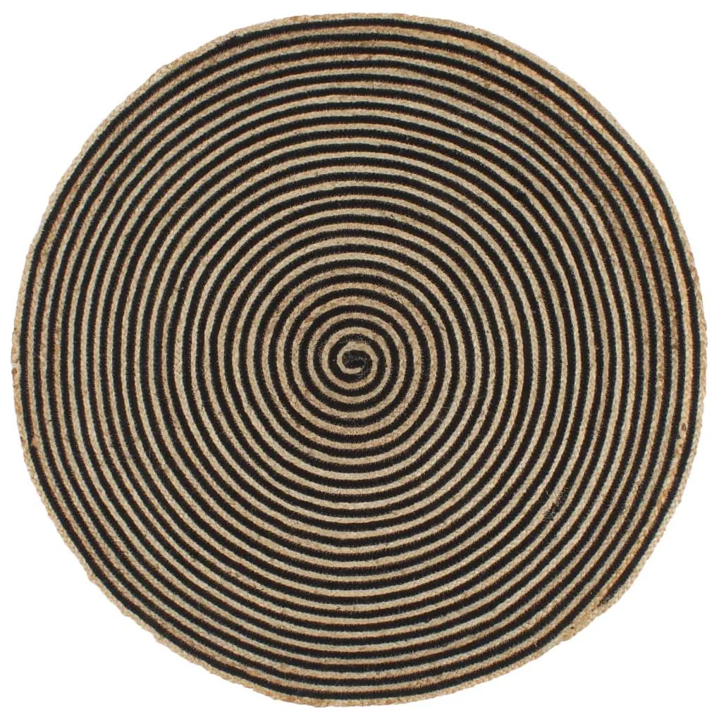 vidaXL Ručne vyrobený jutový koberec, špirálový dizajn, čierny 150 cm