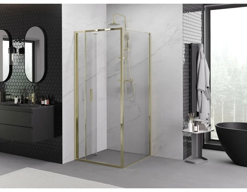 Mexen Exo, skladací sprchový kút 90 x 90 cm, číre sklo, zlatá, 816-090-090-50-00