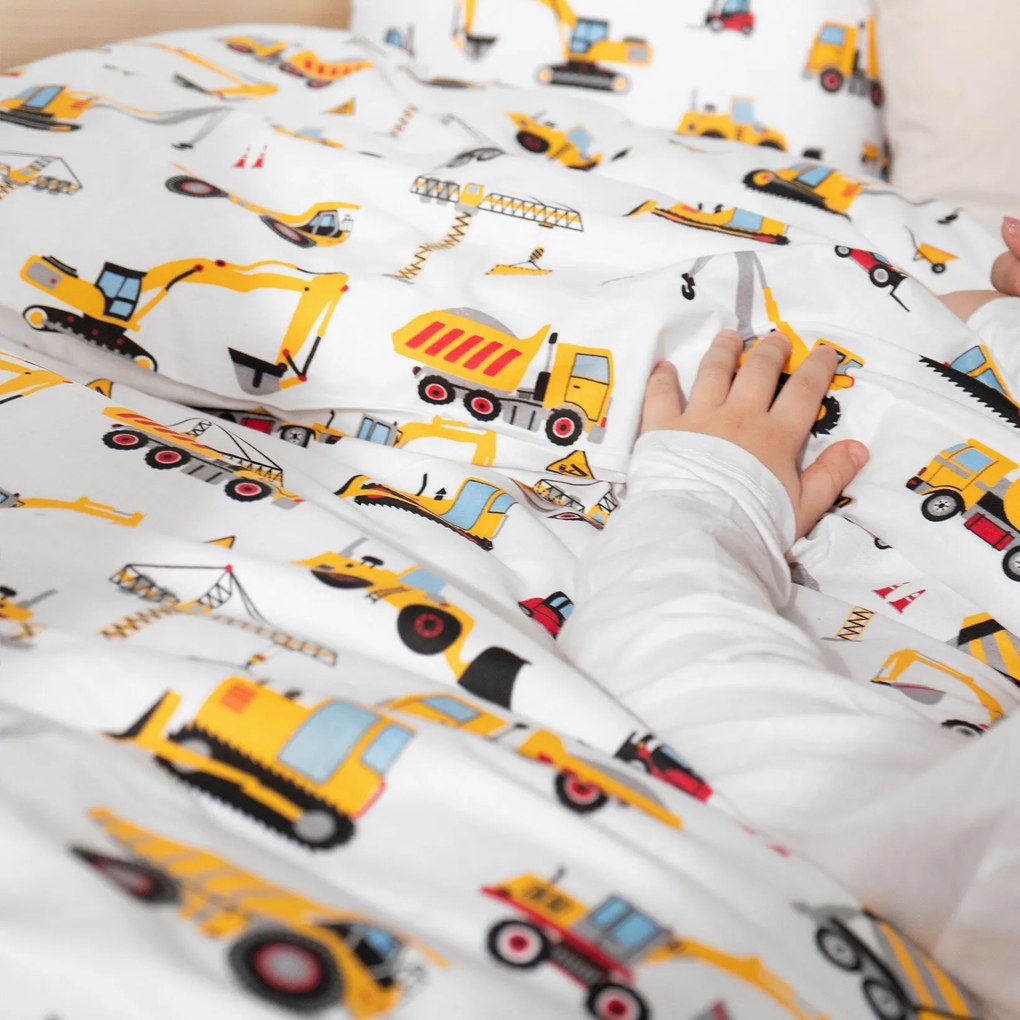 Goldea detské bavlnené obliečky - nákladné autá a bagre 140 x 200 a 70 x 90 cm