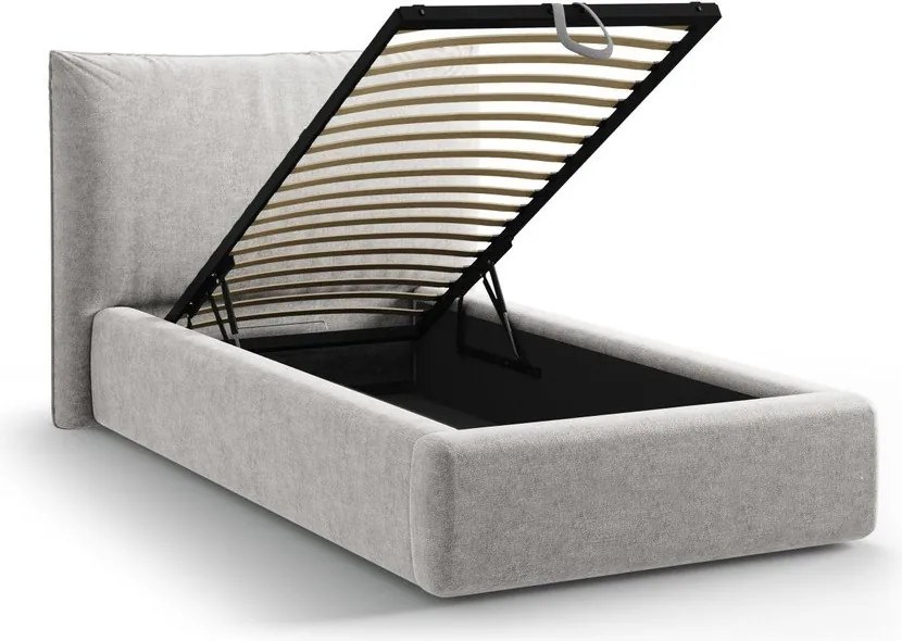 Svetlosivá čalúnená jednolôžková posteľ s úložným priestorom s roštom 90x200 cm Kaelle – Micadoni