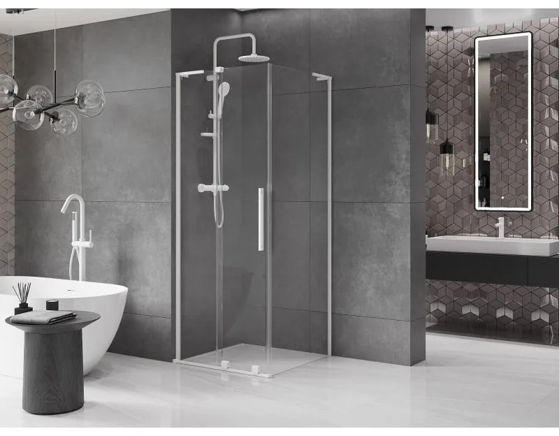 Mexen Velar L, sprchový kút s posuvnými dverami 120 x 120 cm, 8mm číre sklo, biela matná, 871-120-120-03-20