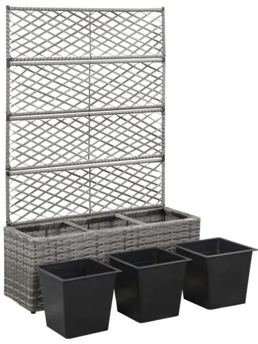vidaXL Kvetináč s mriežkou, 3 nádoby 83x30x130 cm, polyratan, sivý-