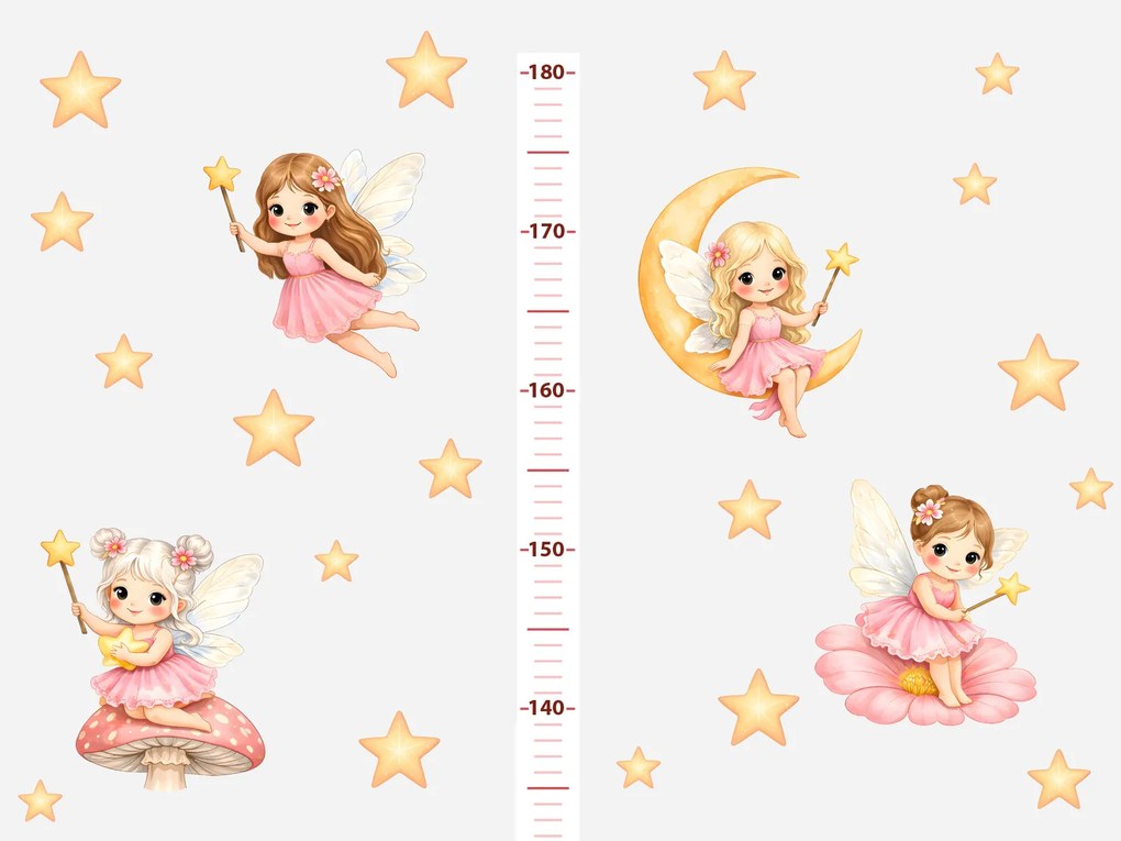 Meter ružovej víly nálepky na stenu pre dievčatá výška 160 cm