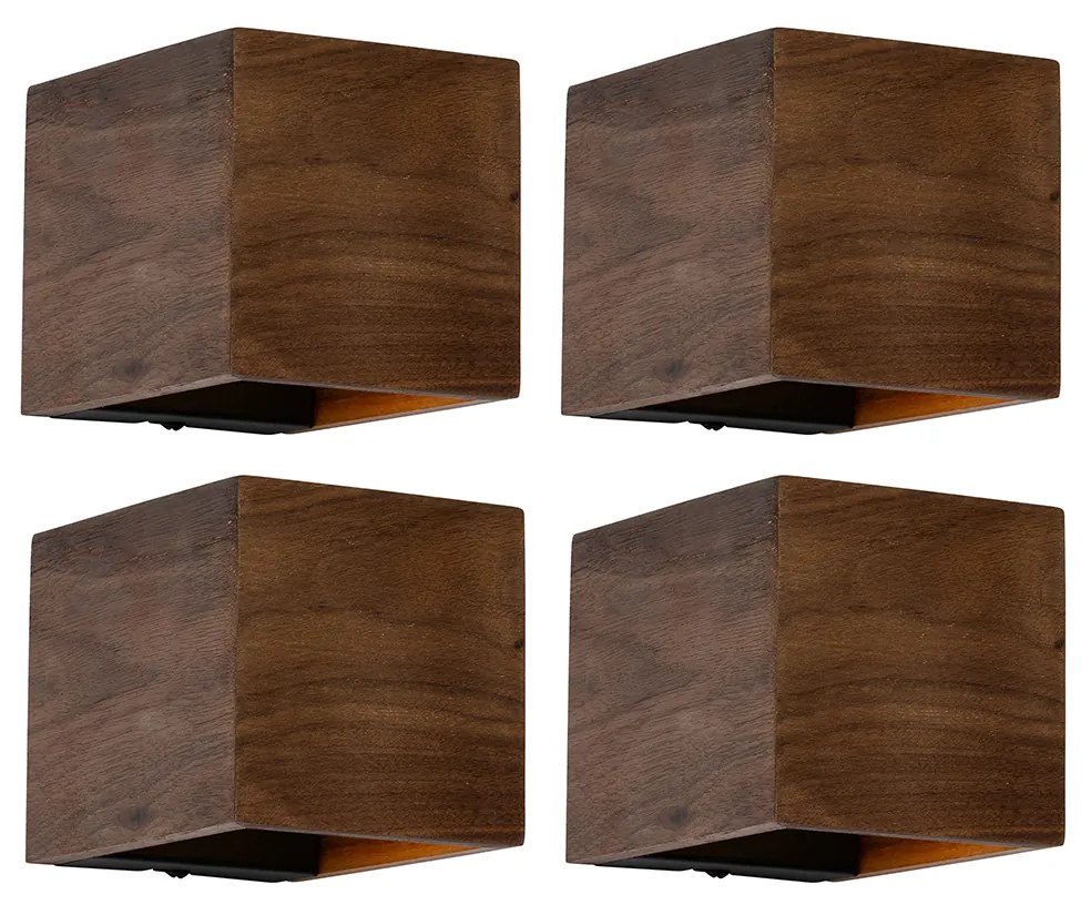 Sada 4 inteligentných nástenných svietidiel z orechového dreva vrátane WiFi G9 - Transfer