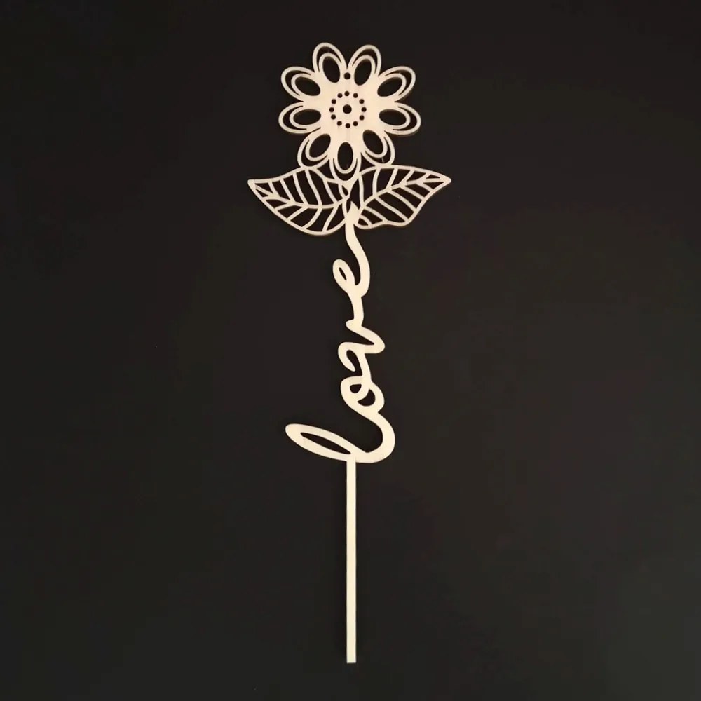 AMADEA Drevený zápich kvetina - Love, dĺžka 28 cm