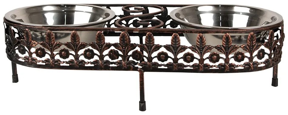 Hnedé kovové misky pre psa alebo mačku - 43*18*12 cm / 2x500 ml