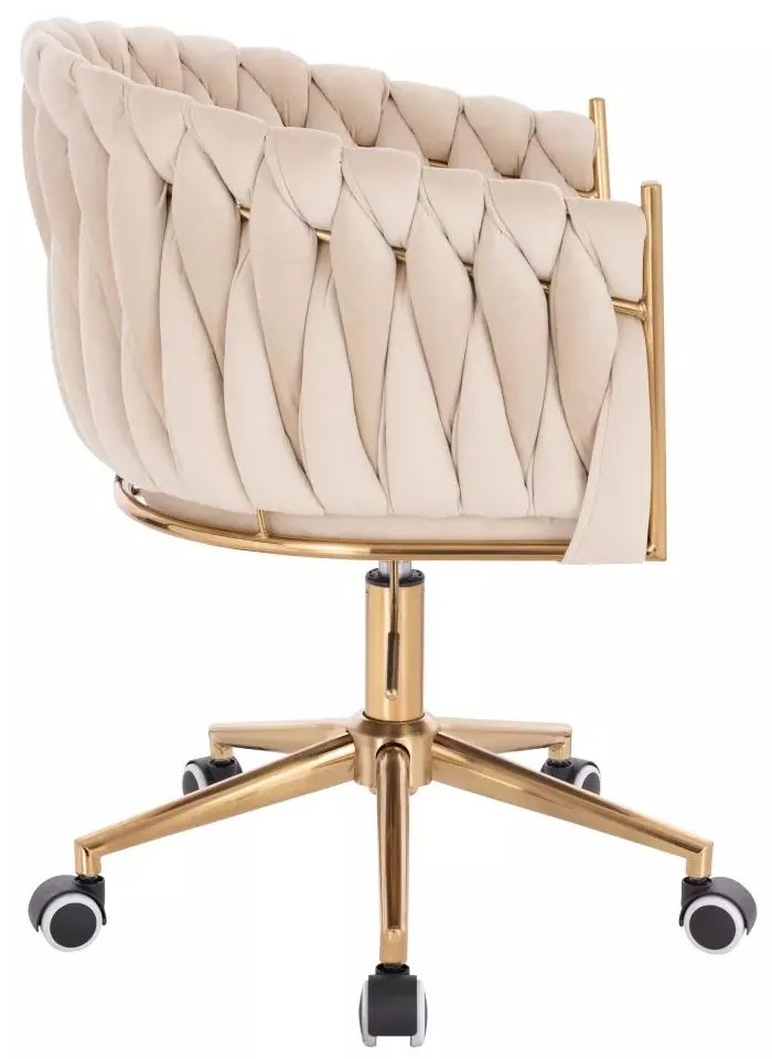 LuxuryForm DESIGN Kreslo NORDEN VELUR na zlatej podstave s kolieskami - krémové