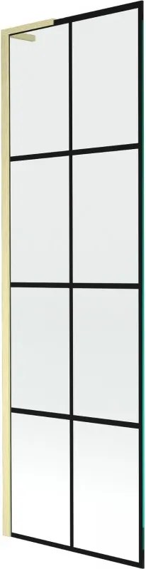Mexen Next L, 1-krídlová vaňová zástena 60 x 150 cm, 6mm číre sklo-čierny vzor, zlatý matný profil, 895-060-000-03-77-55