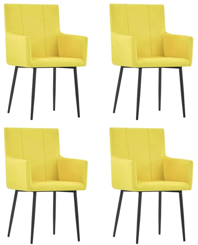 Jedálenské stoličky s opierkami 4 ks, žlté, látka