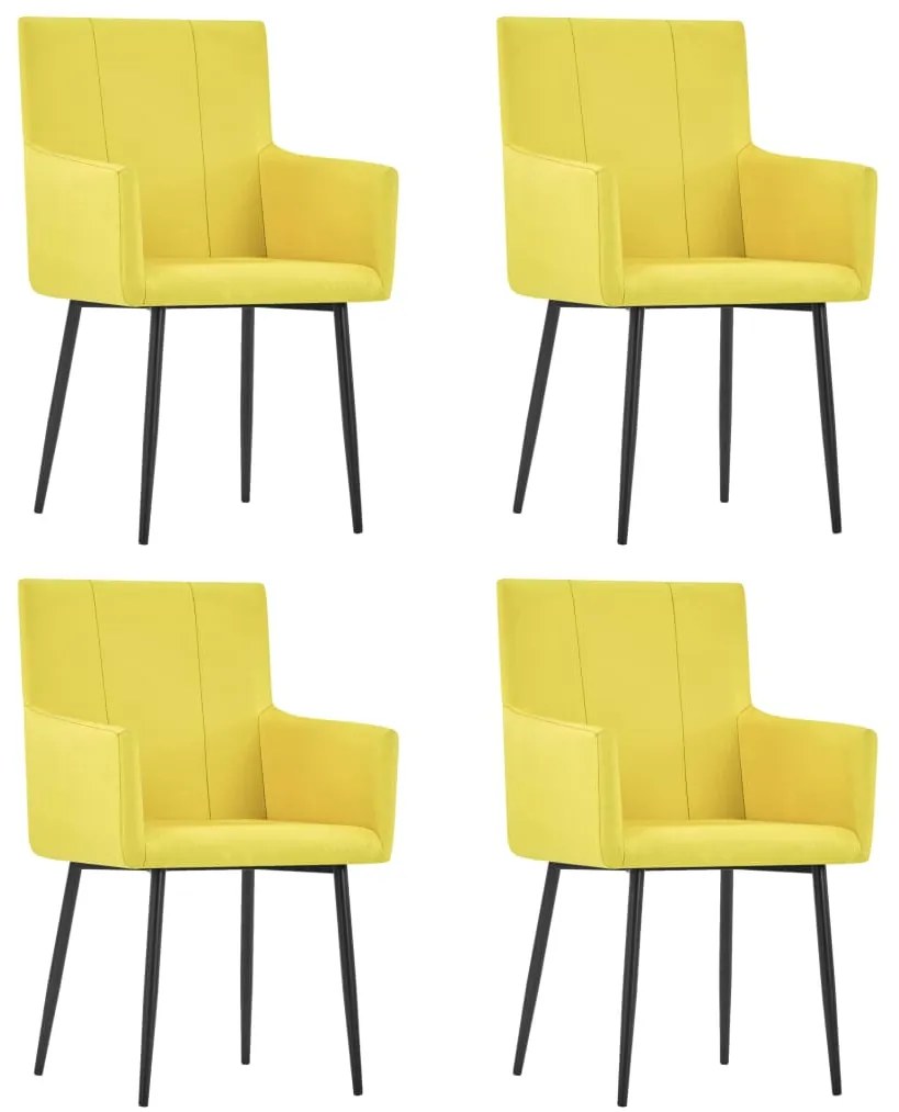 vidaXL Jedálenské stoličky s opierkami 4 ks, žlté, látka
