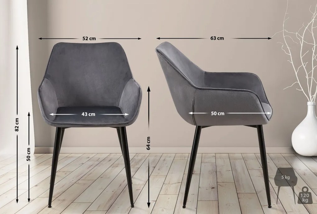 Jedálenská stolička Vessa - zamat - tmavo šedá