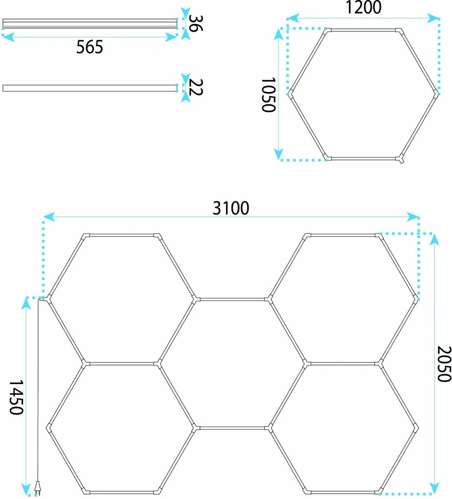 Toolight Toolight, LED stropné svietidlo HEXAGON 5 modulov, JNH051-H, biela, OSW-56243