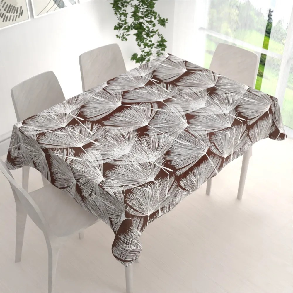 Biante Bavlnený obdĺžnikový obrus Sandra SA-499 Biele abstraktné páperie na hnedom 60x100 cm