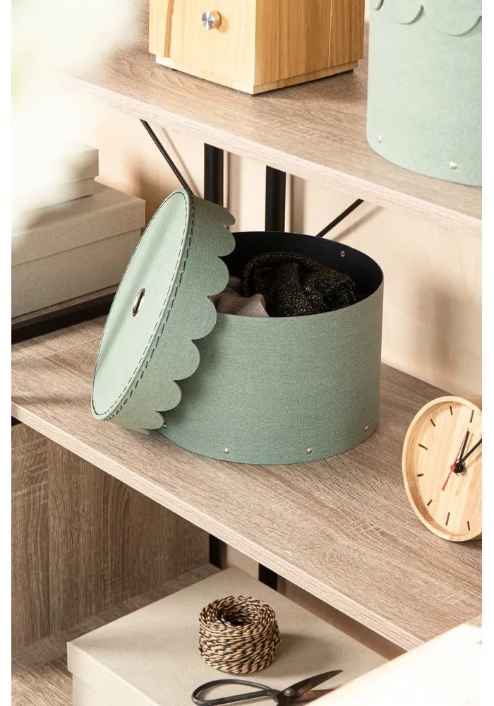 Kartónové úložné boxy s vekom v mentolovej farbe v súprave 2 ks ø 26x17,5 cm Wilma – Bigso Box of Sweden