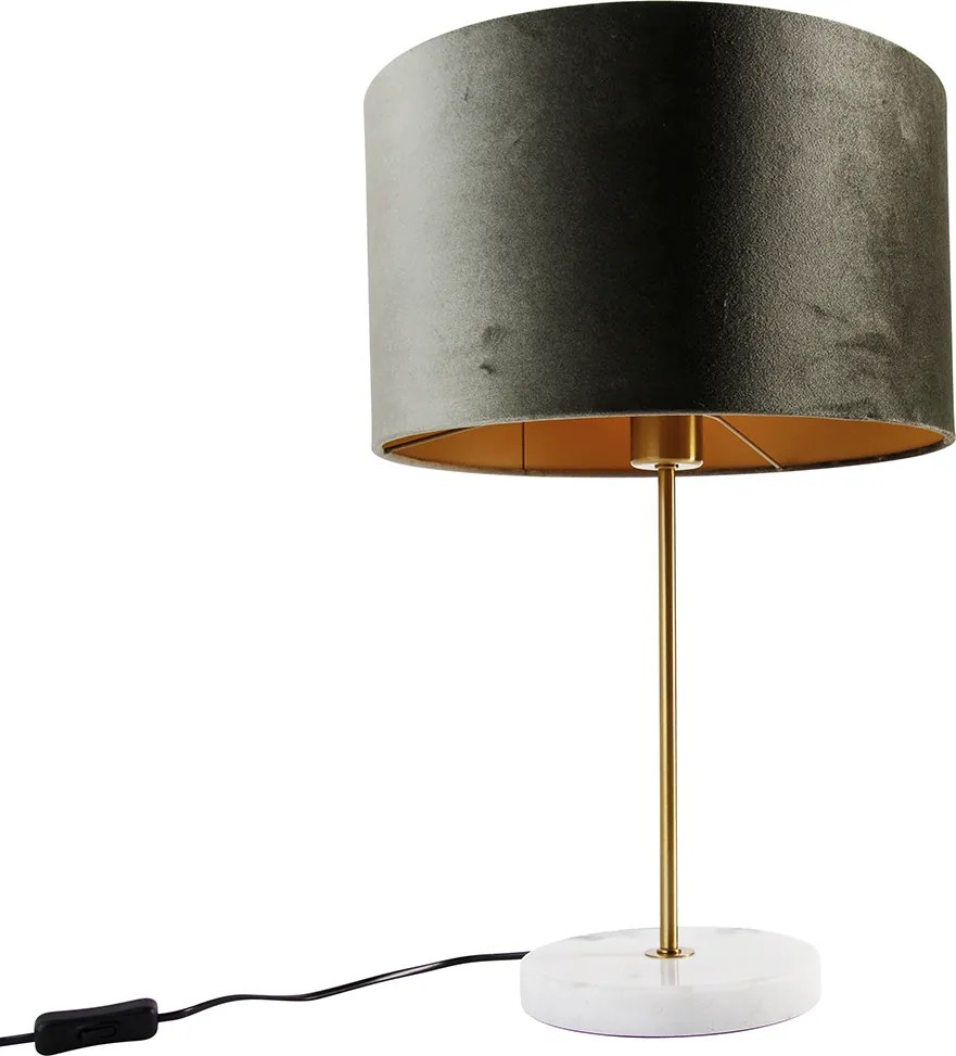 Stolná lampa mosadzná so zamatovým tienidlom zelená 35cm - Kaso