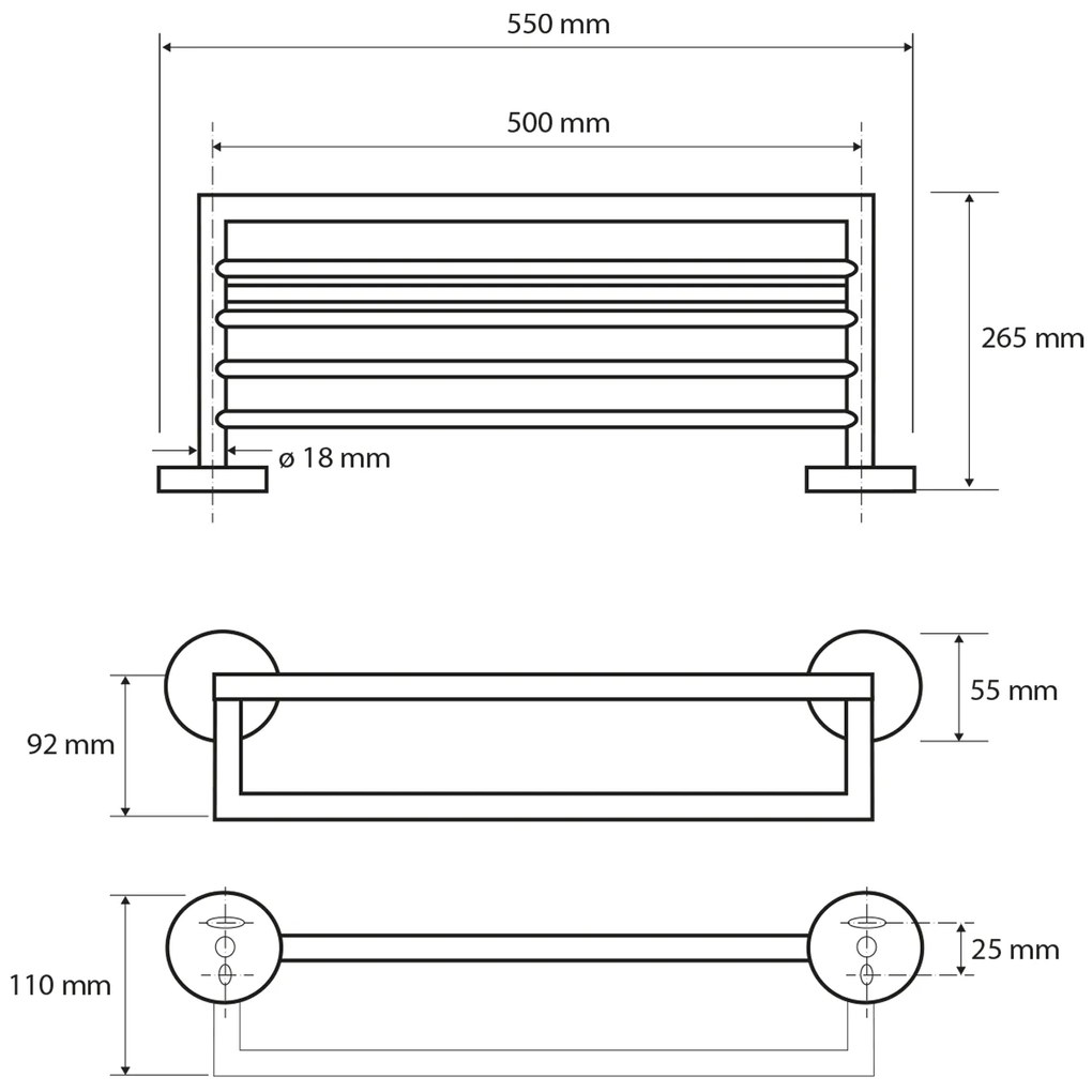 Sapho, X-ROUND polička na uteráky s hrazdou 500mm, čierna, XR421B