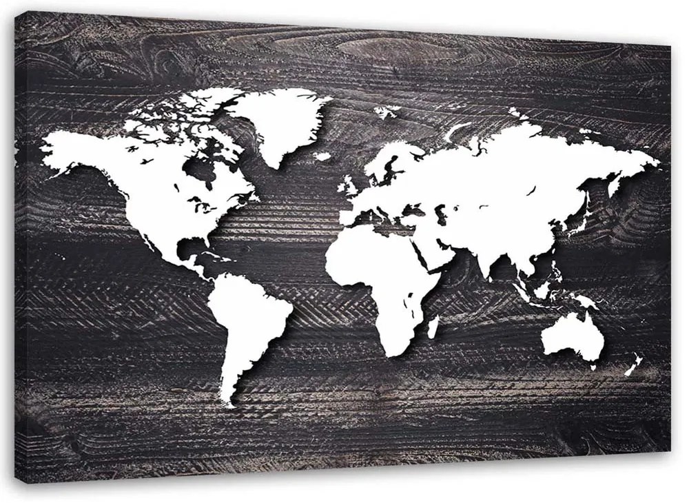 Gario Obraz na plátne Mapa sveta na sivom dreve Rozmery: 120 x 80 cm