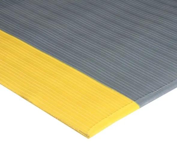 COBA Protiúnavová rohož s drážkami a žltými okrajmi, PVC, 0,9 x 1,5 m, sivá / žltá