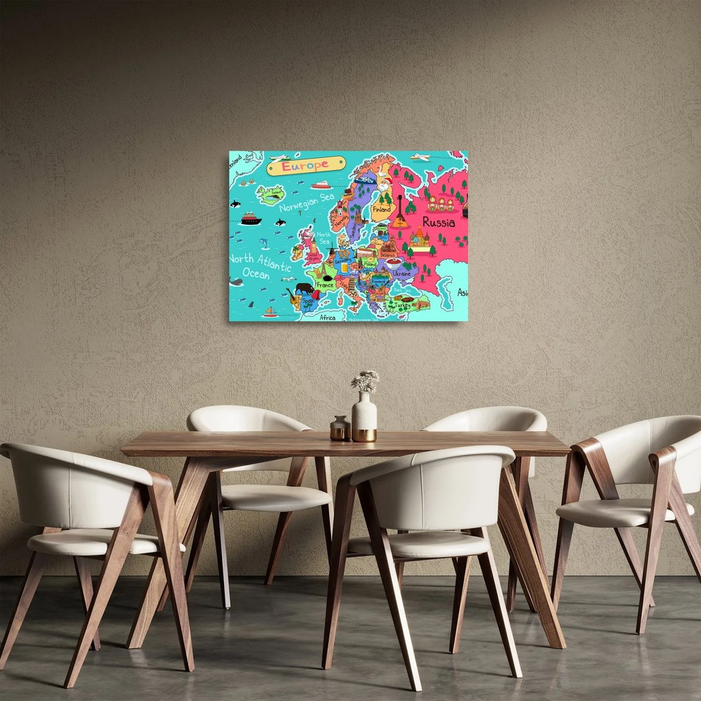 Sklenený obraz - Detská mapa Európy (70x50 cm)