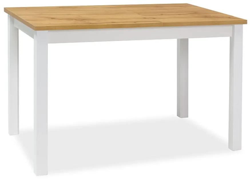 Biely jedálenský stôl s doskou v dekore dub wotan ADAM 120x68