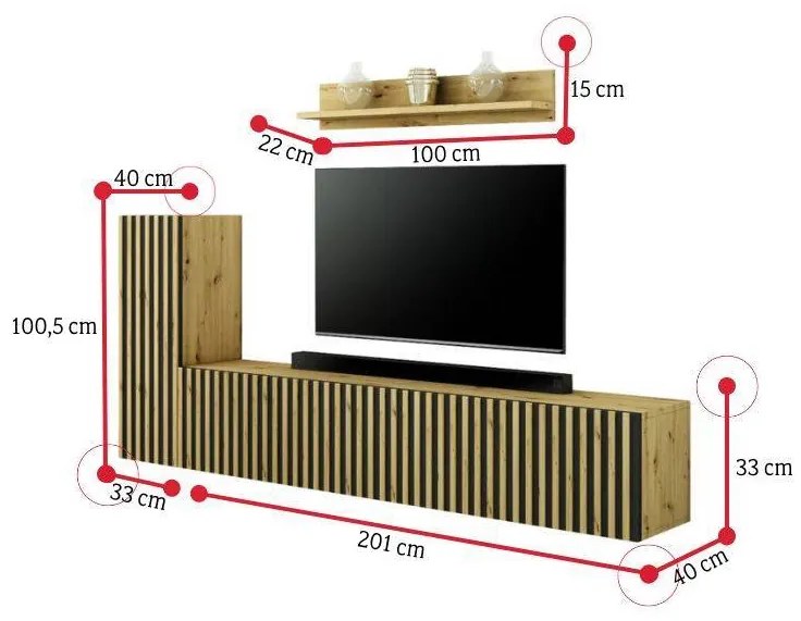 Obývacia stena MODERNA 3, dub artisan/čierna