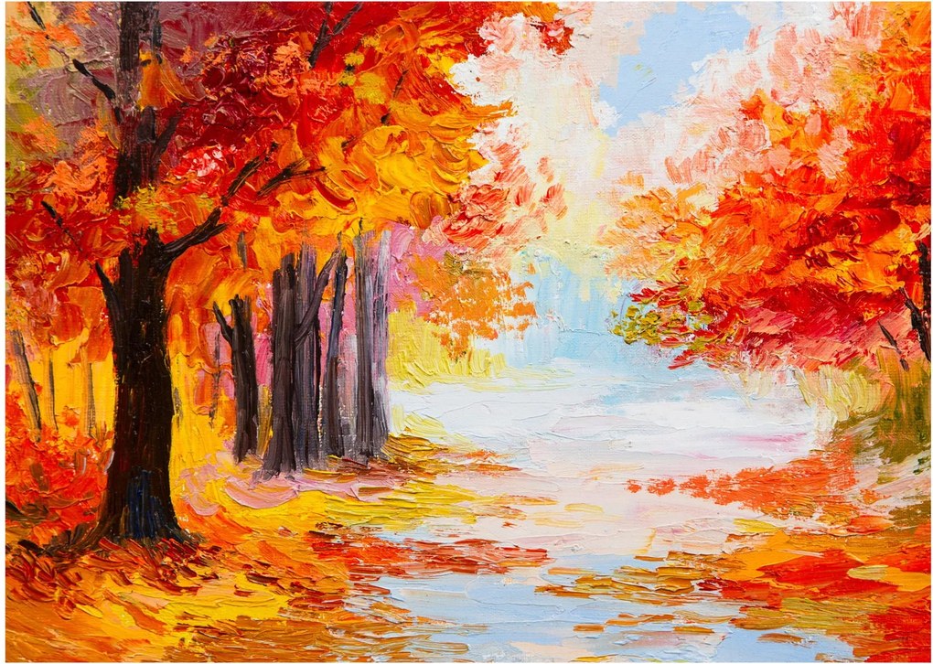 Sklenený obraz - Olejomaľba, farebná jeseň (70x50 cm)