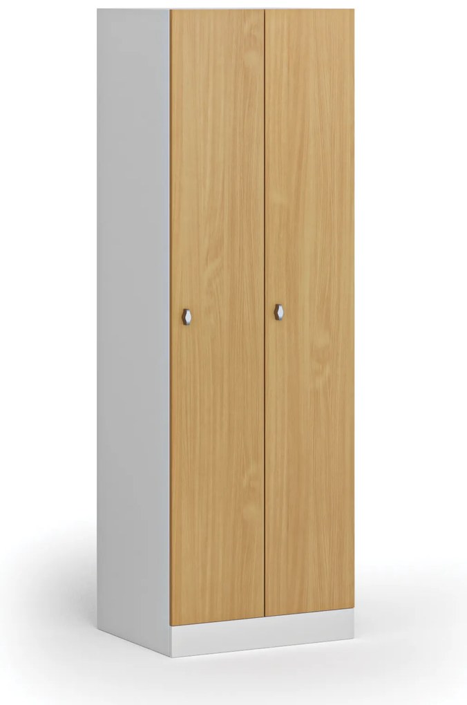 Kovová šatníková skrinka S1, 2-dverová, 1850 x 600 x 500 mm, otočný zámok, laminované dvere, buk