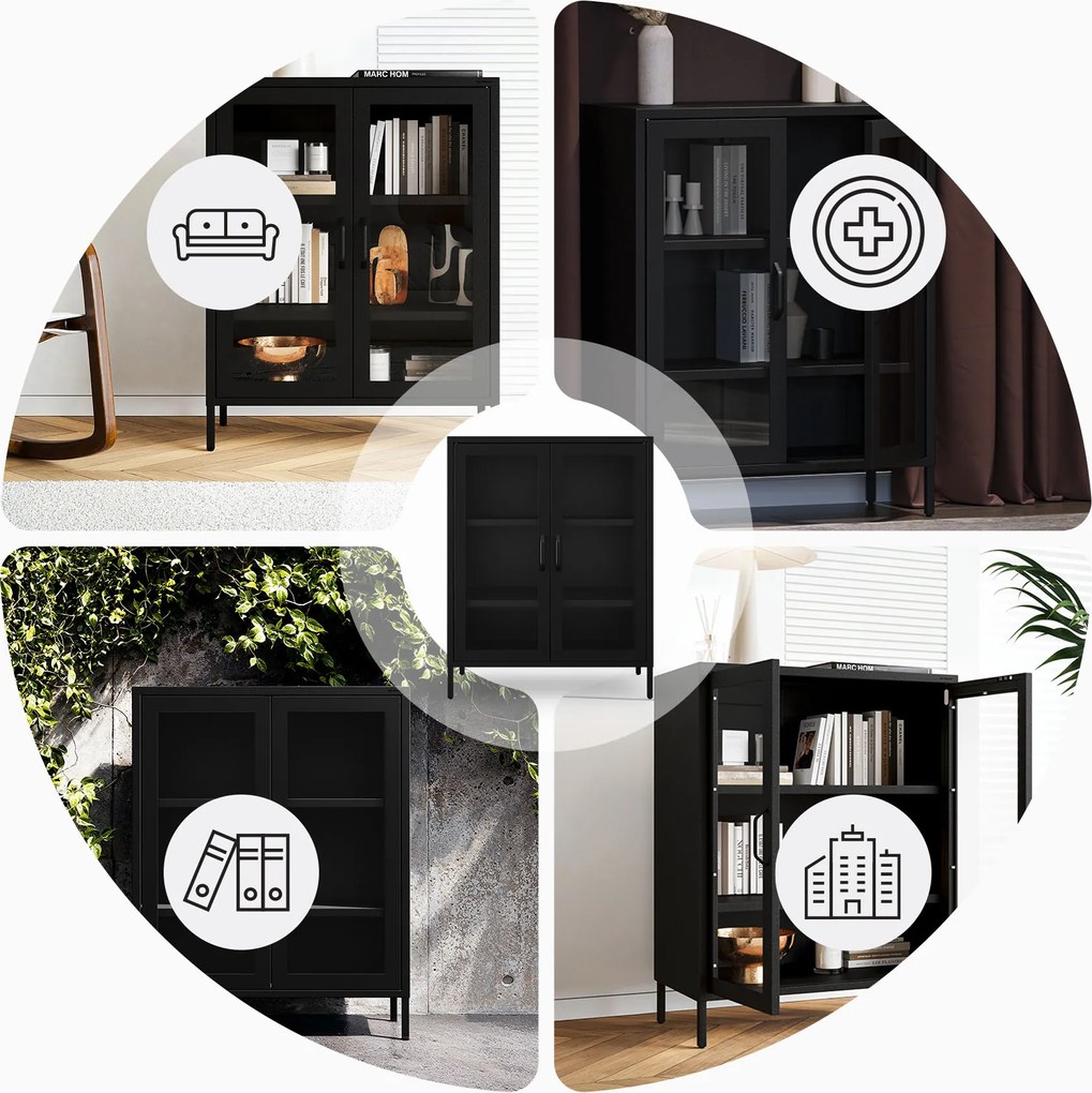 Čierna nízká sklenená vitrína GINA Modern 800 x 1015 x 400 mm