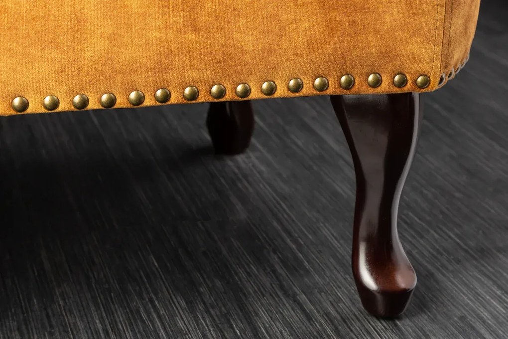 Leňoška CHESTERFIELD, zamatovo horčicovo žltá