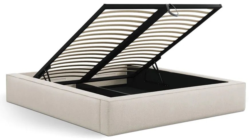 Krémovobiela čalúnená dvojlôžková posteľ s úložným priestorom s roštom 200x200 cm Simon Olivia – Micadoni