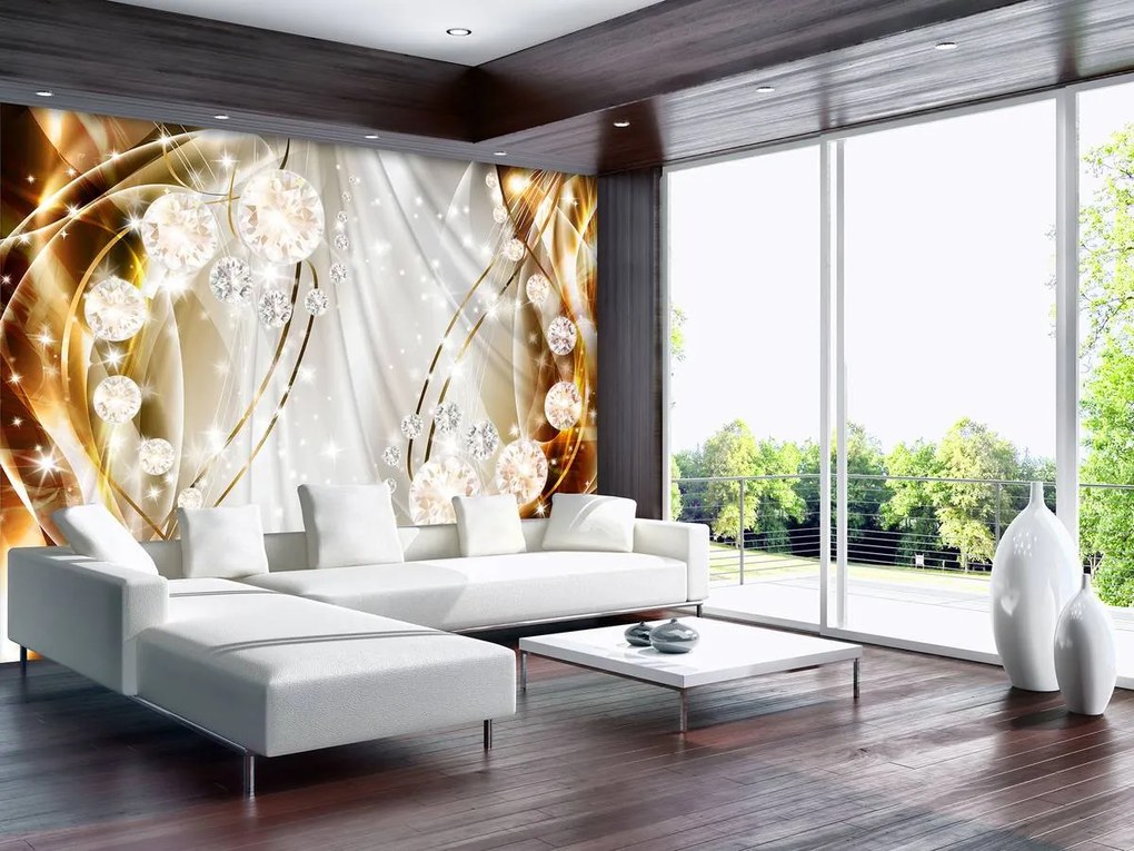 Fototapeta - Zlatá a biela abstrakcia s diamantmi (152,5x104 cm)