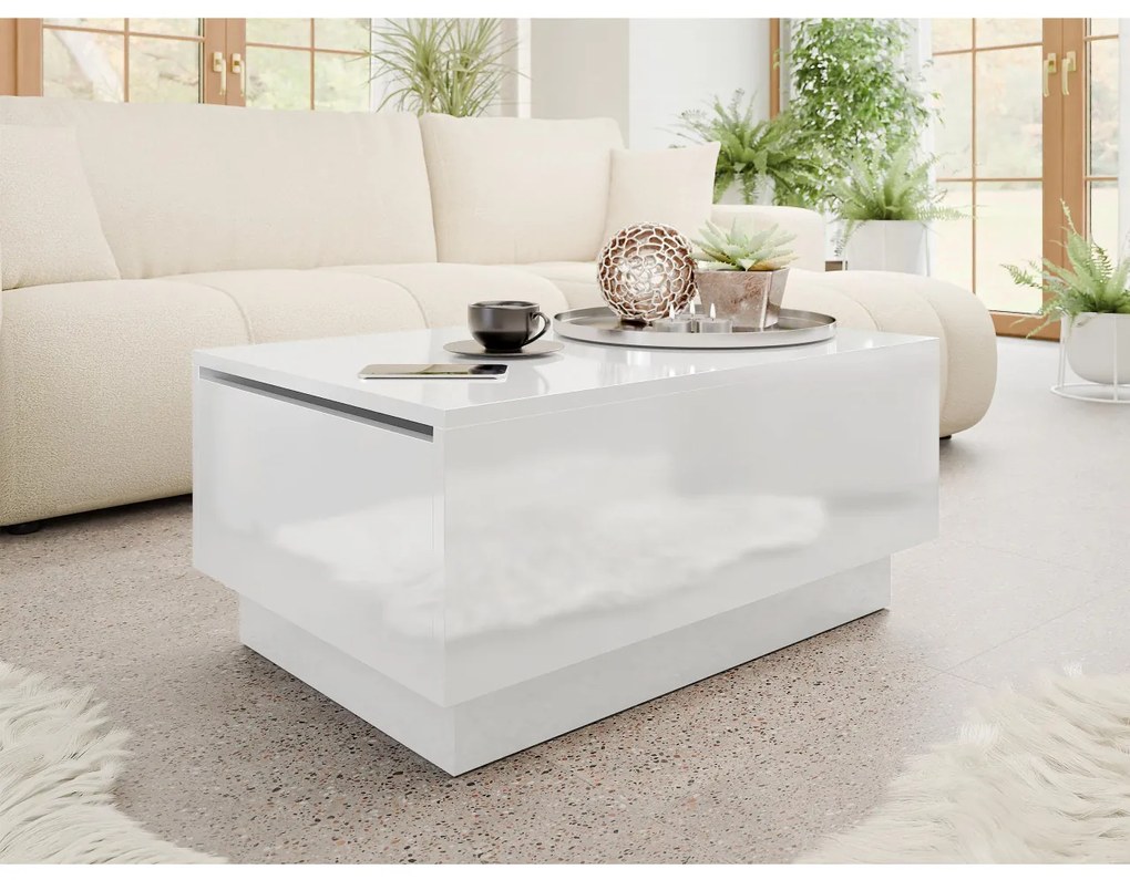 Konferenčný stolík s úložným priestorom Naeska 90 x 60, Farby: biely lesk