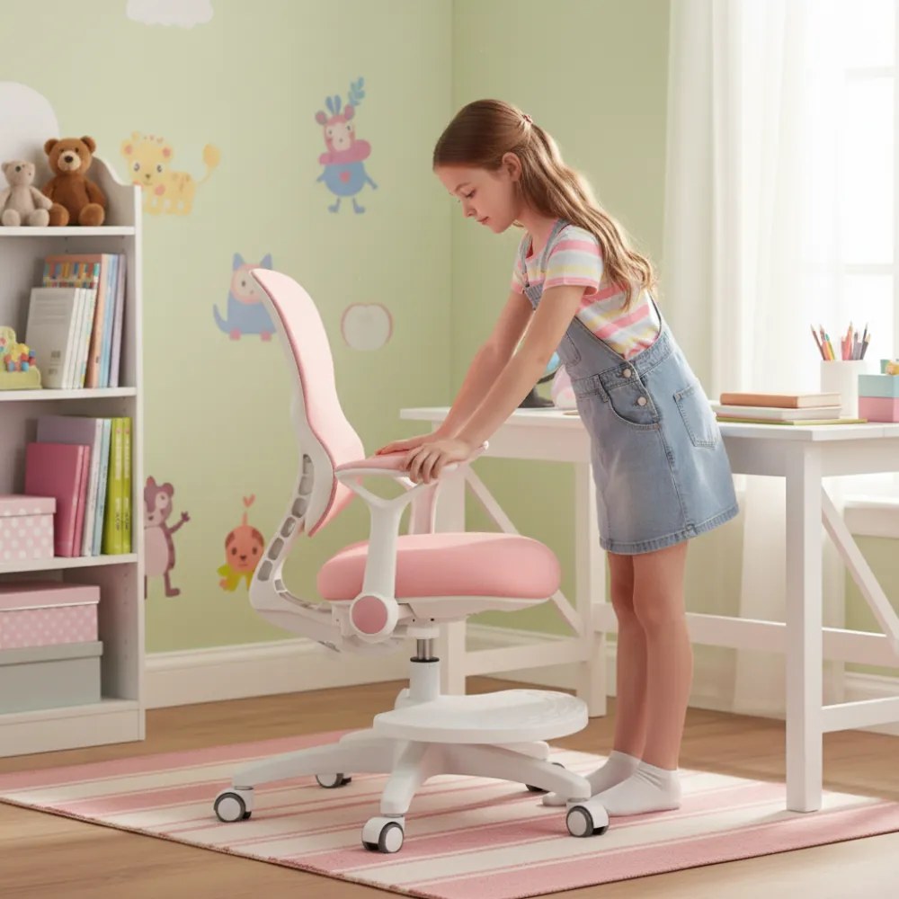 Detská rastúca stolička Neoseat JUNI 006 — látka, prateľný poťah, ružová